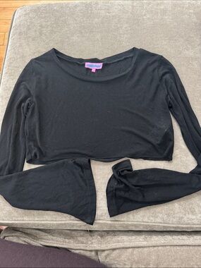 Edikted Black Long-Sleeve Cropped Scoop Neck Top